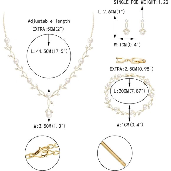 Elegant Bridal Pearl Necklace and Earrings Set with Cubic Zirconia for Weddings - Picture 5 of 6